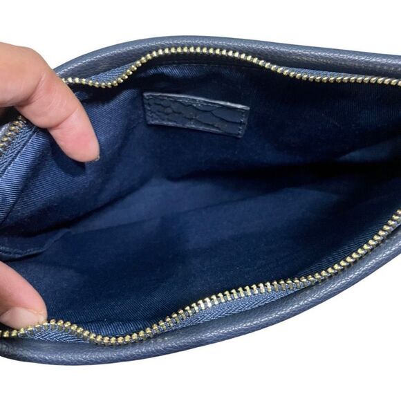 GIGI NEW YORK Navy Embossed Python Leather, Fold over clutch/ crossbody purse - Picture 8 of 9